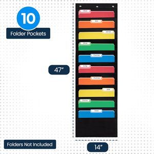 10 Pocket File Organizer Chart Black 14x47 Wall Mount <b>Storage</b> For Office Home Use Polyester Material - Product Image 2