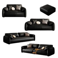 Ensemble de canapés en cuir style vintage 'oreille d'éléphant', finition 'nuage' à l'huile cirée, mobilier de salon de luxe pour petit appartement