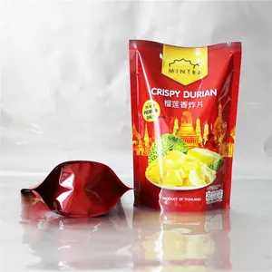 Custom Aluminum Foil Moisture Barrier Heat Sealable Dried Food Packaging Doypack Stand Up Pouch For Crispy Durian