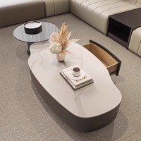 Table basse en pierre minimaliste avec rangement, design moderne et simple, structure en acier, meubles pour la maison, convient aux petits et grands espaces de vie