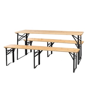 Ensemble de Table à bière pliante <span class=keywords><strong>en</strong></span> <span class=keywords><strong>bois</strong></span> <span class=keywords><strong>avec</strong></span> <span class=keywords><strong>banc</strong></span>, 3 pieds, pique-nique, plage <span class=keywords><strong>en</strong></span> plein air, qualité parfaite - Product Image 2