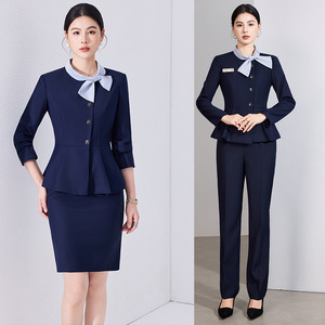 Hotel Uniforms Women Long Sleeve Navy Blue Suit Set For Front Desk Cashier Spring Autumn Professional Workwear - Product Image 1