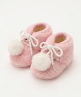 Chaussons d'hiver en peluche à pompons pour bébé, semelle souple, à lacets, pantoufles en fourrure pour nourrissons