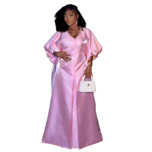 Nouvelle <span class=keywords><strong>Robe</strong></span> <span class=keywords><strong>Longue</strong></span> Décontractée Printemps 26 pour Femme, Col Mandarin, Couleur Unie, Tissu Brillant en Polyester, Grande Taille, Faite à la Main, Coupe Ample - Product Image 5