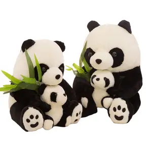 Ee772 10Inch Pluche Panda Knuffels Met Panda Baby Knuffel Pop Voor Kinderen Plushie Inheemse Moeder Baby Gigantische Pluche Bamboe Panda