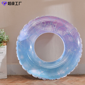 Anillo de natación inflable para niños, diseño de lentejuelas de cielo estrellado, flotador grueso, juguete acuático para uso en exteriores - Product Image 4