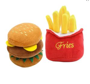 Nuevo juguete ecológico de algodón chirriante <span class=keywords><strong>para</strong></span> mascotas, <span class=keywords><strong>Hamburguesa</strong></span> de felpa duradera, patatas fritas, Pizza en bolsa, estilo empaquetado <span class=keywords><strong>para</strong></span> perros y gatos - Product Image 1