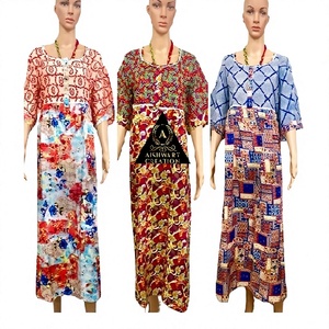 Vestido Midi con Estampado Floral para Mujer, Patrón Geométrico, Cuello Cuadrado, Manga con Cordones, 100% Algodón, Otoño, Casual, Largo Maxi, Talla XL - Product Image 1