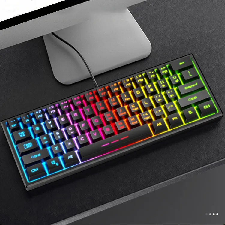 60% black Keyboard RGB 61 Keys Computer Gaming keyboard Usb Wired Light Led Gamer Mechanical Keyboard