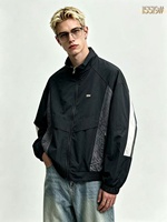 Veste coupe-vent zippée pour homme avec broderie décorative, col montant, doublure en maille respirante, grande taille, imperméable pour l'été