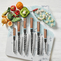 Ensemble de couteaux de chef faits à la main, lames en acier carbone, écologiques, poignées en bois ambidextres, étui en cuir, couteaux pliants professionnels
