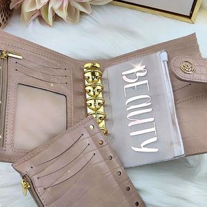 Cartera de carpeta de presupuesto a6a7 de cuero vegano de cocodrilo negro con 6 anillos de oro rosa de lujo con sobres de efectivo - Product Image 6