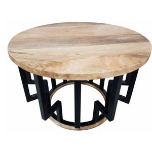Modern <b>Round</b> Wood <b>Top</b> Metal Legs Dining <b>Table</b> with Geometric Base Home Dining Room Furniture - Product Image 1