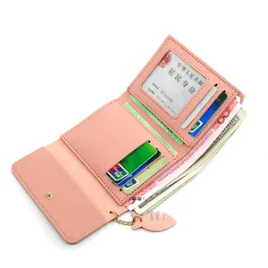 Multipurpose de dinheiro designer coreano com três dobras bonito mini curto carteiras de couro para as mulheres da moda