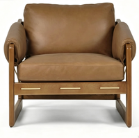 Fauteuil d'appoint moderne en bois massif avec revêtement en cuir PU, support à poignée, siège individuel pour salon et intérieur de villa