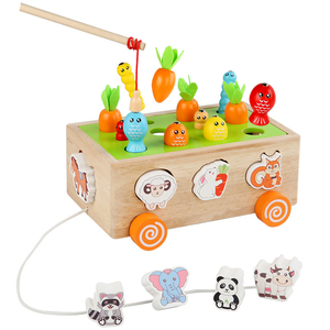 Casse-tête en bois multifonctionnel 6-en-1 Jouet éducatif pour enfants Éducation précoce Jeux sensoriels Carotte Tirer les insectes Jouets éducatifs - Product Image 1