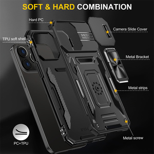 Funda para <span class=keywords><strong>iPhone</strong></span> 16 15 14 13 Pro Max Pro Plus 7 8 Plus X XS XR Slide Camera Ring Stand Armor Protección anticaída Kickstand Cover - Product Image 6