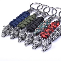 Porte-clés tissé Viking en acier inoxydable breloque tête de loup porte-clés Rune mythique nordique