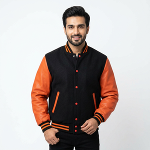 OEM Custom Design High Quality Embroidery Black Baseball PU Leather <b>Jacket</b> Bomber Letterman <b>Men</b> Zip up Varsity <b>Jacket</b> for man - Product Image 1