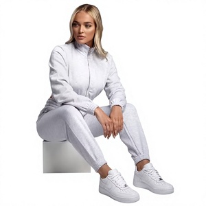 Combinaison en tricot gris pour femme, manches longues, col montant, longueur intégrale, couleur unie, taille haute, respirante, coupe régulière - Product Image 1