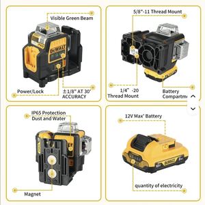 ชุดระดับเลเซอร์หมุนได้ 360 องศา DEWALTS DW-16 เกรดอุตสาหกรรม พร้อมระบบปรับระดับอัตโนมัติ แบตเตอรี่ลิเธียม เครื่องชาร์จ กล่องพลาสติก-<span class=keywords><strong>12V</strong></span> - Product Image 5