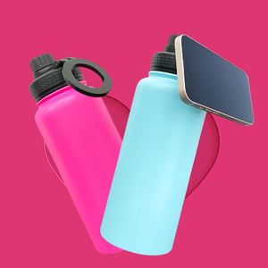 1 bouteille d'eau en acier inoxydable de 32 oz, plaquée cuivre rose, avec logo personnalisé et anneaux magnétiques pour gravure laser - Product Image 1