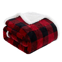 Plaid en polaire Sherpa tricoté double couche 100% polyester, classique rouge et noir, taille King, anti-boulochage