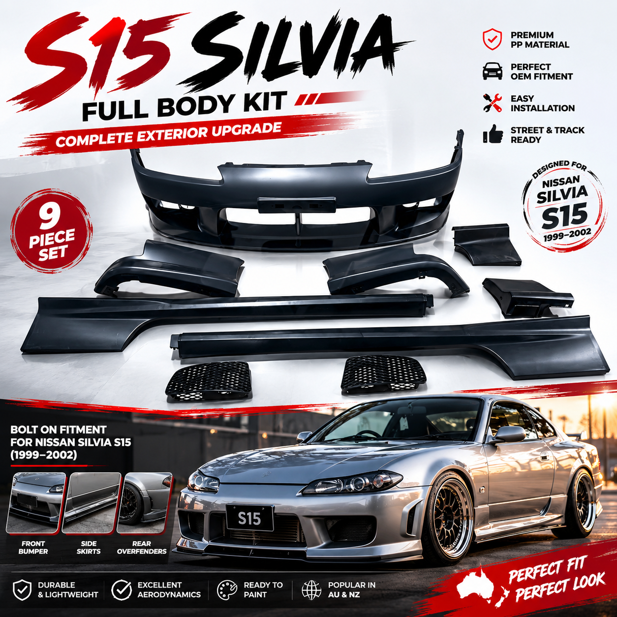 プレミアムシルビアs15ボディキットで、あなたの車に耐久性のある性能を。