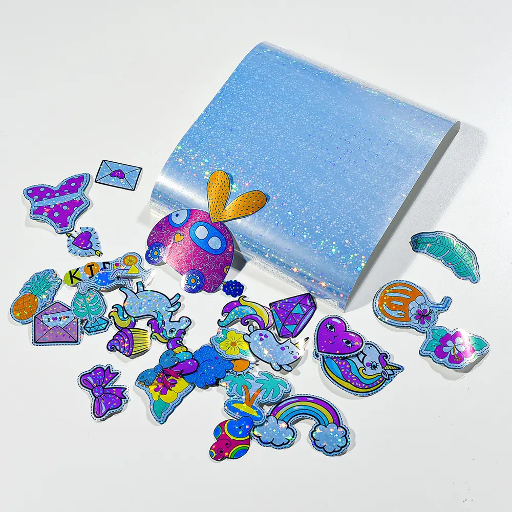 Waterproof Cosmetic Star Patterns Clear A4 Vinyl Sticker Paper Rainbow Transparent Self Adhesive Holographic Sticker Film