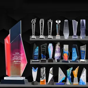 New crystal trophy customized lettering excellent staff award and trophy customized manufacturer