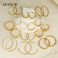 Boucles d'oreilles créoles tendance en acier inoxydable plaqué or 18 carats, étanches, hypoallergéniques, bijoux fantaisie épais pour femmes JUSTOP