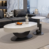 Table basse ovale en dalle de pierre de style italien avec rangement, options personnalisables – Design moderne minimaliste de luxe léger pour salons