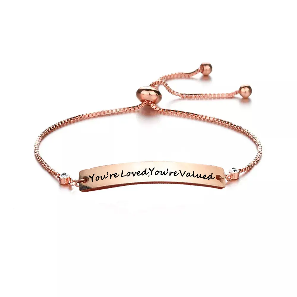 Sc Nieuwe Stijl Eenvoudige Roségouden Diamanten Armband Mode Rvs Verstelbare Armband Trendy Motiverende Zin Armband