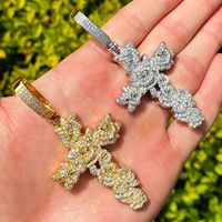 YYN Supply Collier unisexe en cuivre véritable avec zircone cubique, style sportif européen/américain, motif croix et fleur de rose