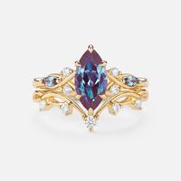 Bague de fiançailles en argent sterling 925 avec alexandrite taille cerf-volant et pierres précieuses en forme de kit
