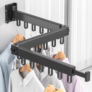 Séchoir à linge mural télescopique pliable en acier carbone, type push-pull, pour usage intérieur - Product Image 1