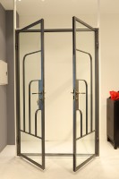Australie Standard noir acier battant battant gril fer extérieur verre avant balcon fenêtres portes françaises