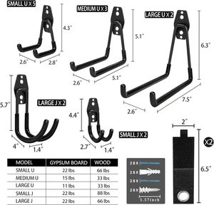 Steel Garage <strong>Storage</strong> <strong>Hooks</strong> - 16 Pack Anti-Slip Coating, Heavy Duty Wall Mount <strong>Hooks</strong> for Hanging Bike, <strong>Ladder</strong>, Garden Tools - Product Image 2