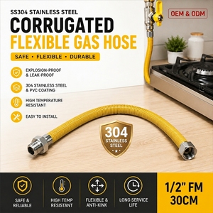 Manguera de <span class=keywords><strong>Gas</strong></span> <span class=keywords><strong>Flexible</strong></span> Corrugada de PVC Amarillo de 30 cm y 1/2 Pulgada, de Hembra a Macho, <span class=keywords><strong>para</strong></span> Uso Industrial, SS304, Compatible con OEM y ODM, Venta al por Mayor - Product Image 1