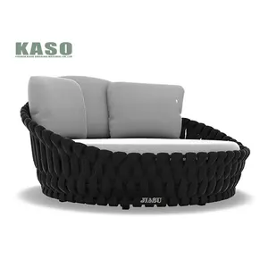 Impermeabile Foshan Factory Cushion Metal Rattan Sun Bed Wicker Daybed Round Bali Outdoor Pool Bed Rattan Beach Bed