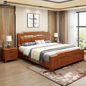 단단한 나무 침대 더블 침대 마스터 침실 현대 아파트 호텔 침대