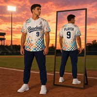 Jersey Baseball Custom Grosir Cetak Mosaik Piksel Cepat Kering Bernapas Kancing Depan Poliester Sublimasi Atasan Tim