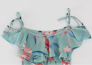 Vestidos de Fiesta de Verano para Niñas, Color Verde, con Estampado de Flores Rojas - Product Image 2