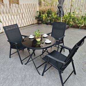 Meubles de jardin, chaise pliante portable, table en verre trempé, mobilier d'extérieur pour balcon, salon de thé, cour - Product Image 4