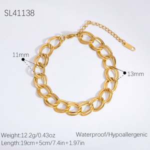 Personalized 18K Gold Stainless Steel Double Ring Chain Bracelet Smooth Hip-Hop Accessory for Anniversaries Trendy <b>Charm</b> <b>Bangle</b> - Product Image 6