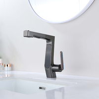 Robinet de salle de bain moderne intelligent à affichage numérique LED, en laiton, monotrou, monocommande, à poser sur le plan, gris anthracite, avec douchette extractible en céramique