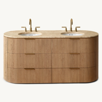 Meuble-lavabo de salle de bain RH Renowned en chêne américain moderne, avec double vasque et plateau en marbre, console en bois de luxe avec poignée en laiton