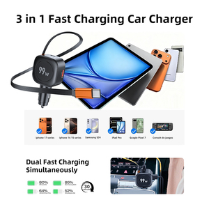 Cargador de coche de 99W con 3 puertos, 1 USB QC 3.0, 1 Tipo-C PD 36W, incluye un cable Tipo-C de 70cm, material TPE, portátil, compacto y fácil de usar. - Product Image 3