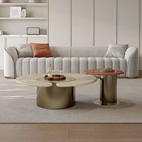 Nouvelle table basse ronde en marbre, grand format, mobilier de salon, design moderne et minimaliste, acier inoxydable sophistiqué