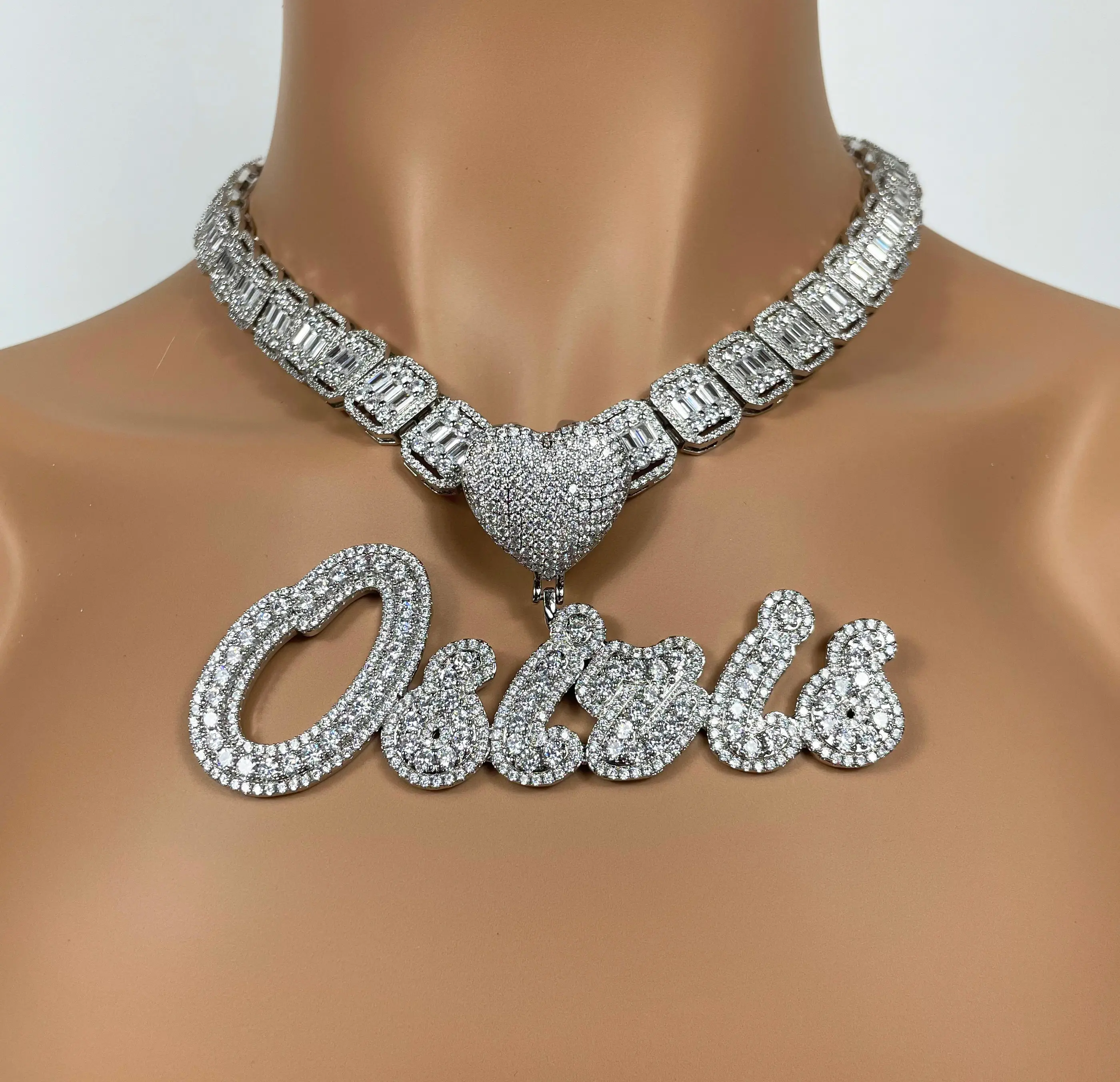 TongLing Halskette vereist Hip Hop CZ personal isierte INS Name plattierte Herz Zirkonia Halskette für Frauen